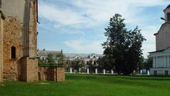 View of the historic city of Novgorod in Russia with architectural landmarks and natural scenery