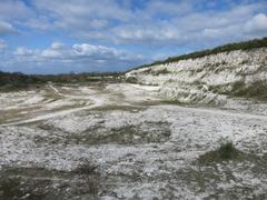 Panoramic view of East Pit quarry with a clear blue sky