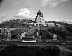 Saint Joseph's Oratory in Montreal with tramway on Queen Mary Road