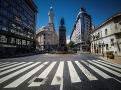 Street in Spain with a pedestrian path and diagonal parking lanes