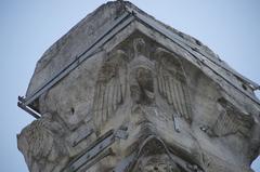 Close-up view of the eagles on top of the Marcian Column in Istanbul