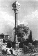 Mid 19th century engraving of Column of Marcian in Istanbul