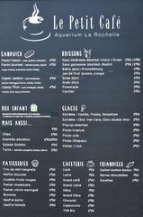 2015 menu of Le Petit Café at La Rochelle Aquarium