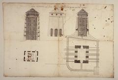 Ancient plan of the Tour du Levant, water arrival tower in the Louveciennes aqueduct