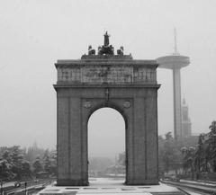 Arco de la Victoria in Madrid after a snowfall