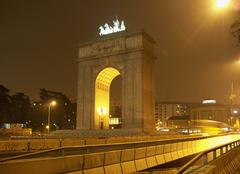 Night view of Arco de la Victoria in Madrid, Spain