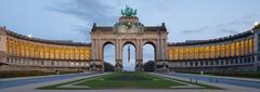 Arcade du Cinquantenaire during civil twilight in Brussels, Belgium