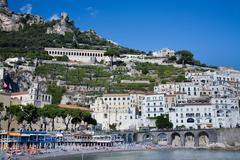 Scenic view of the Amalfi coastline with colorful buildings on a steep cliff