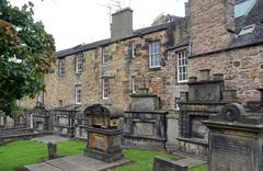 Greyfriars Graveyard in Edinburgh with headstones and church in view