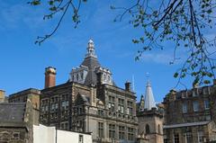 Rear view of upper floors of Central Library in Edinburgh from Greyfriars Kirkyard