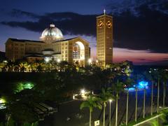 Monument in Aparecida, Brazil at dusk