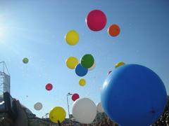 Hot air balloons against a clear blue sky