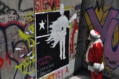 Man dressed as Santa Claus walking in Santiago