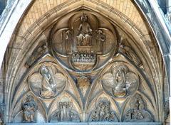 Tympanum of the western facade portal of Basilica Saint-Urbain in Troyes