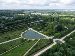 Aerial view of Bassin du Miroir in the Gardens of the Palace of Versailles, France