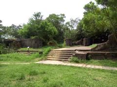 Ruins of Pinewood Battery on a hillside in a natural setting