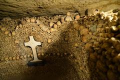 The Catacombs of Paris with skulls and bones