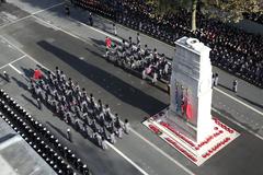 Annual Service of Remembrance at Cenotaph in Whitehall from the roof of Foreign and Commonwealth Office