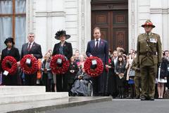 Foreign Office Minister Hugo Swire marks ANZAC Day at the Cenotaph in London 25 April 2014