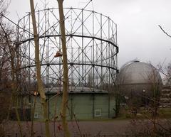 Gas holder at the Enzaue heating plant in Pforzheim