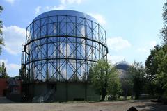 Gasometer and spherical gas tank at Hohwiesenweg in Pforzheim