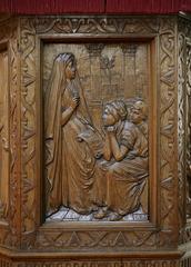 detailed wood carvings of a pulpit in Amsterdam