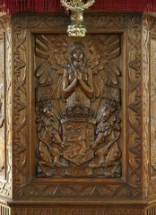 Detail of woodwork on pulpit in rijksmonument number 384 in Amsterdam