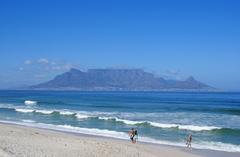 Table Mountain and Cape Town seen from Bloubergstrand beach, South Africa