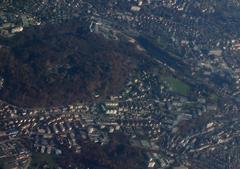 aerial view of the forest of Sauvabelin and urban area of Borde/Bellevaux in Lausanne, Switzerland