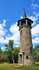 Waterloo Pioneer Memorial Tower against a blue sky