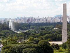 Monument in São Paulo, Brazil with Ibirapuera Park in the background