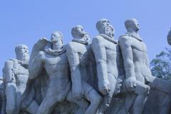 statue of indigenous people, black individuals, and Portuguese at Monumento às Bandeiras