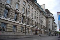 County Hall building in London with the River Thames in the foreground