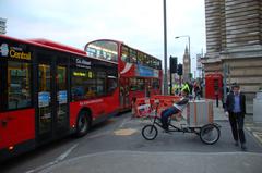 Bus stop at Westminster Bridge Road, County Hall, London, UK