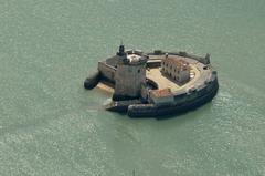 Aerial view of Fort Louvois in France, surrounded by water