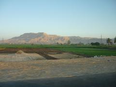 Theban Necropolis and crops on Luxor west bank of Nile, Egypt