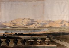 Mountain range seen over the Nile from the temple at Luxor, Egypt