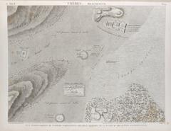 Topographic plan of the tomb of Osymandyas, colossus statues, and surrounding ruins in Thebes