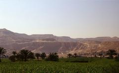 Deir El Bahri with Hatshepsut temple in the distance, Egypt