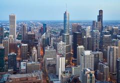 Chicago skyline featuring architectural landmarks and Lake Michigan