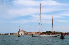 British vintage sailing ship near Punta della Dogana in Venice