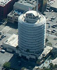 Aerial view of Capitol Records Building in Hollywood