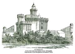 Perpignan Le Castillet North View with Bastion and Turret Lithograph 1824