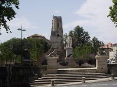 Statue of Marshal Lannes and Saint-Gervais-Saint-Protais Cathedral in Lectoure, Gers, France