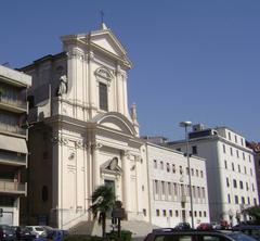 side view of the facade of the Cathedral of Civitavecchia