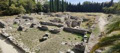 the ancient Roman ruins of Cemenelum with thermal baths in the background, Nice, Cimiez