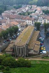 aerial view of Carcassone with medieval fortress walls and surrounding town