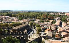 aerial view of Carcassonne medieval fortress in France