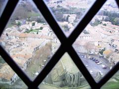 Panorama of Carcassonne from a castle window on a cloudy winter day