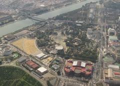 Aerial view of Isla Mágica theme park in Seville, Spain